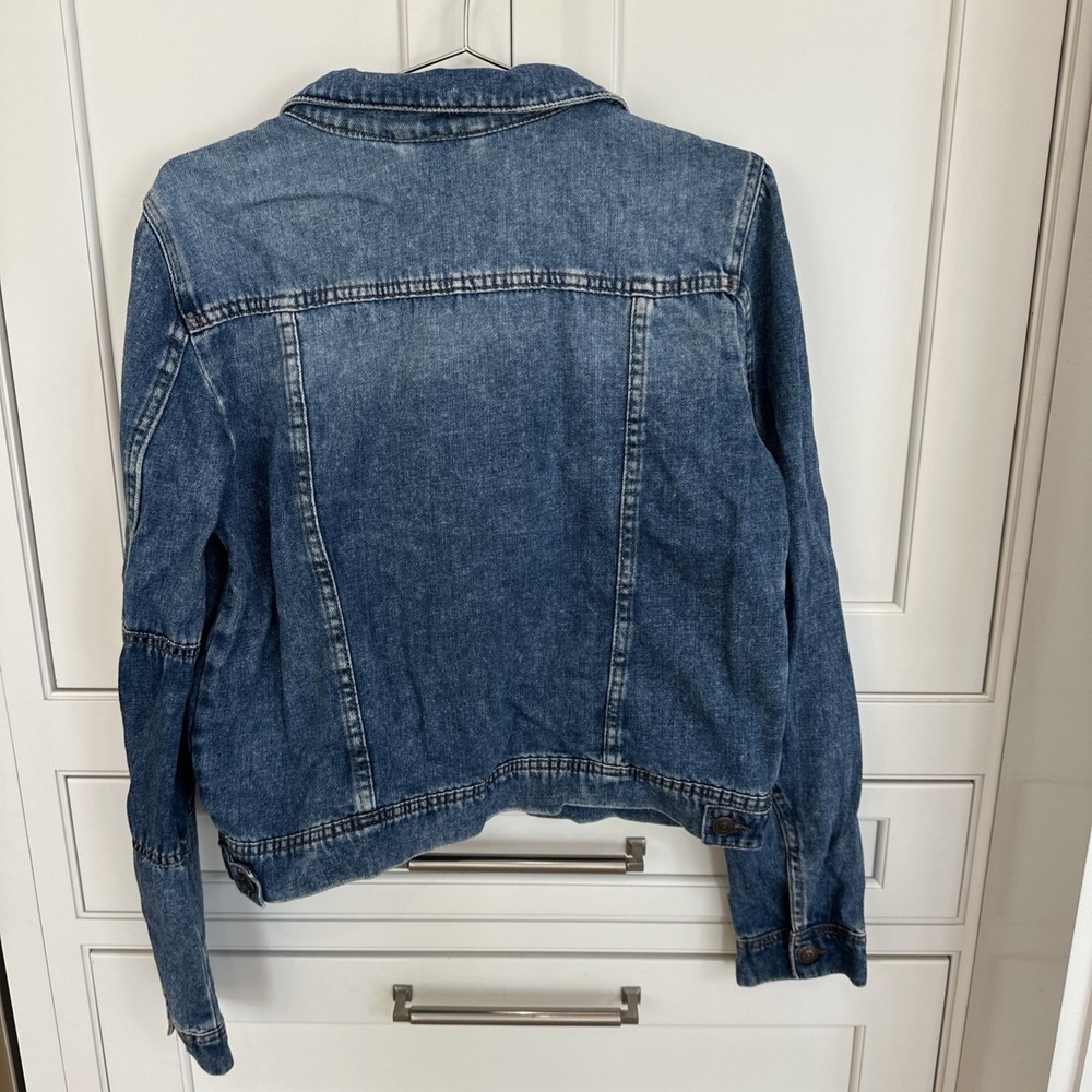 Free People Rumors Blue Denim Jean Jacket In Medium Indigo Women's Sz L - Picture 6 of 8
